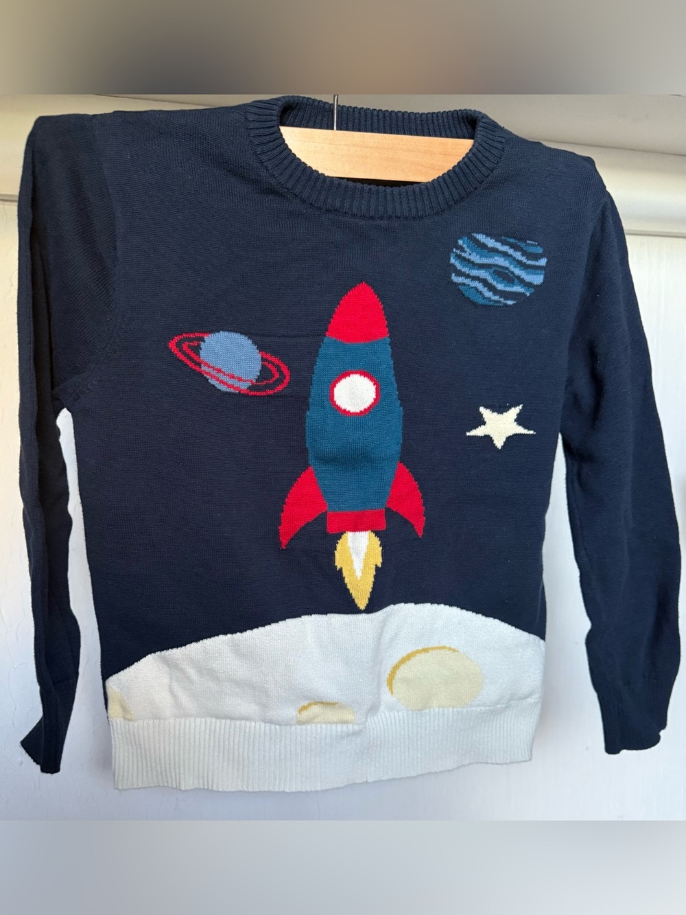 Andy & Evan Navy Rocket Sweater with Red and Yellow Accents